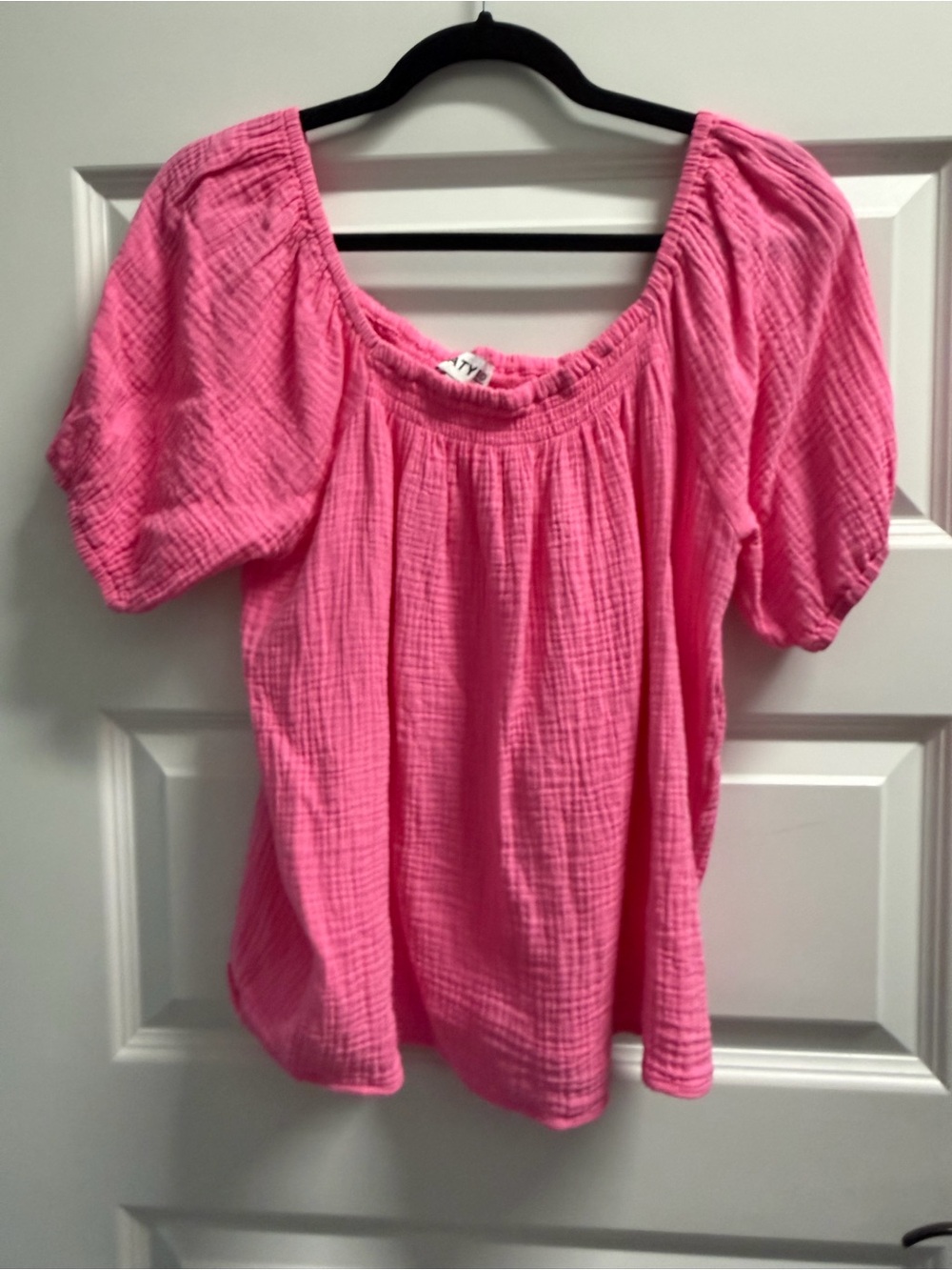 Katydid Hot Pink Gauze Scoop-Neck Peasant Top